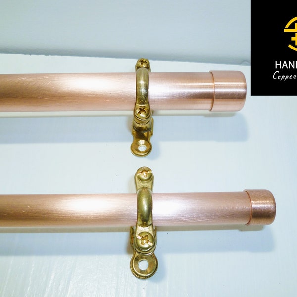 Copper Curtain Rail Pole With Copper Cap Ends And Brass Fixing Clips 15mm And 22mm Diameter