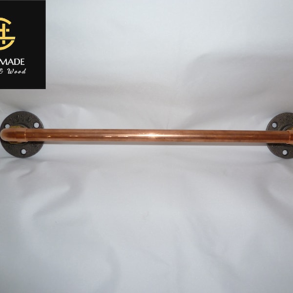 Copper Towel Rail With Black Iron Backplates