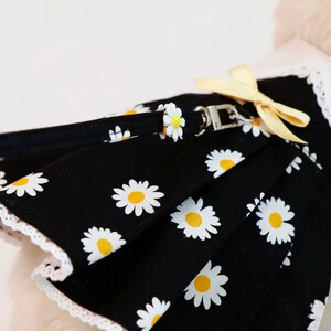 Rabbit Harness with Leash: Black Daisy Flower Checkered Dress