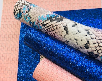 Faux leather sheets, Snake print leather, Glitter fabric, Texture faux leather, Printed faux leather, DIY hairbows, Blue faux leather