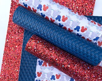 Faux leather sheets, Mouse head, Independence Day, Glitter faux leather, DIY hair bows, Printed faux leather. 4th of July, Leather earrings