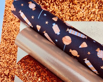 Fall faux leather Orange glitter sheet Bows Candy corn DIY hair bows Glitter fabric Faux Leather Sheet, Leather Bows Craft Supplies