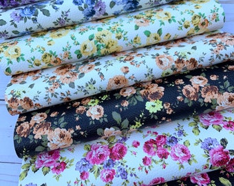 Faux leather sheets. Floral design fabric.Printed Faux leather for earrings. DIY Hair Bows. Faux Leather Fabric.