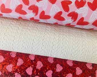 Faux leather sheets.Valentine print.Leather hair bows,Chunky glitter,Faux leather fabric.Leather sheet, Leather earring.DIY hairbows.