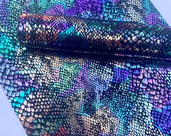 Rainbow Snake Leather Hides //// Genuine Leather //// Metallic Colorful Snake Print