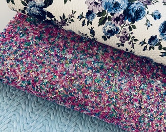 Faux leather fabric. Floral print, Leather sheet.Printed faux leather. Faux flowers.Faux leather sheets. Floral fabric.Pu leather. DIY bows.