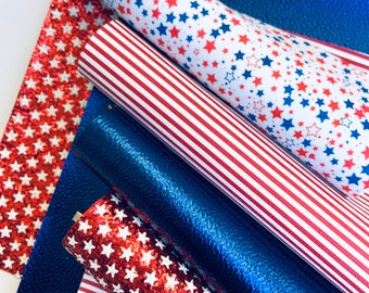 Faux leather sheets, Independence Day, Printed faux leather 4th of July, Red faux leather, DIY hair bows, Fourth of July,
