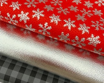 Snowflakes faux leather sheets,Christmas leather sheet.Leather sheet,DIY hairbows.Printed faux leather,Winter fabric. Faux leather earrings.