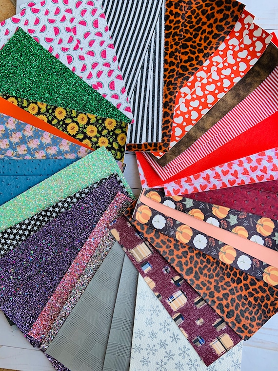 SURPRISE BAG, Faux leather sheets, Scrap bag, DIY hair bows, Leather sheet,Printed faux leather, 10 random sheets 5x11,Surprise faux leather