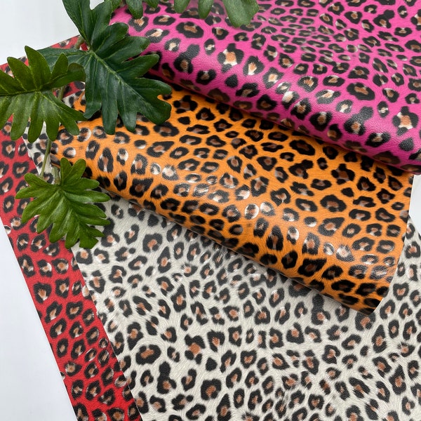 Faux leather sheets, Glossy leopard print, Leather sheet, faux Leather hair and earring supplies. Printed faux leather, Leopard Leather