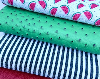 Faux leather sheets, Glitter fabric. Watermelon print, Leather sheet. DIY leather, Leather hair bow. Leather pieces. Printed faux leather.