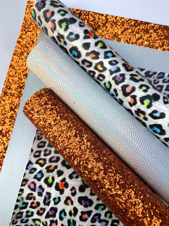 Faux leather sheets, Orange glitter sheets, DIY hair bows, Silver faux leather, Cheetah print, Glitter fabric. Fall printed, Leather bows,