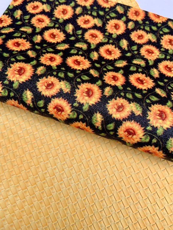 Faux leather fabric,Sunflower print. Canvas sheets,Leather hair bows.Faux leather sheets.Glitter fabric.Floral leather.Printed faux leather.