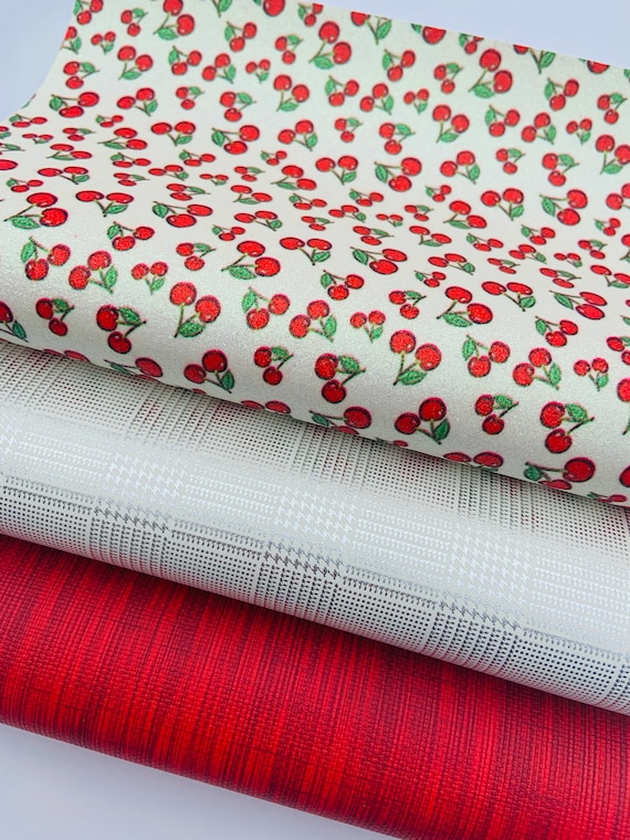 Faux leather sheets. Cherry print, Glitter fabric,Printed faux leather. Red faux leather, Synthetic leather, DIY Hairbows, Leather earrings.