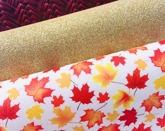Fall faux leather, Leaves print,Glitter fabric,Red faux leather,DIY hairbows, printed faux leather,Texture leather sheet Bundle faux leather