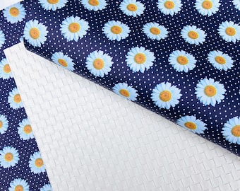 Láminas de piel sintética, Estampado floral de margaritas, Lazos para el pelo DIY, Tela de vinilo, Estampado de margaritas, Piel sintética blanca, Pendientes de piel, Lazo para el pelo. Paquete, Lazos