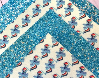 Unicorn glitter sheets,Fine glitter,Tinsel blue,Rainbow unicorn, DIY Hairbows, Glitter fabric, Printed faux leather, Hair bow, Unicorn print