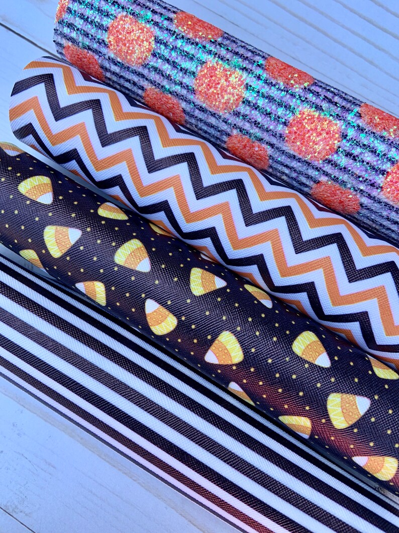 Pumpkin,Candy corn Pumpkin Chevron leather Fall faux leather.DIY hairbows.Bundle faux leather.Printed faux leather Faux leather sheets
