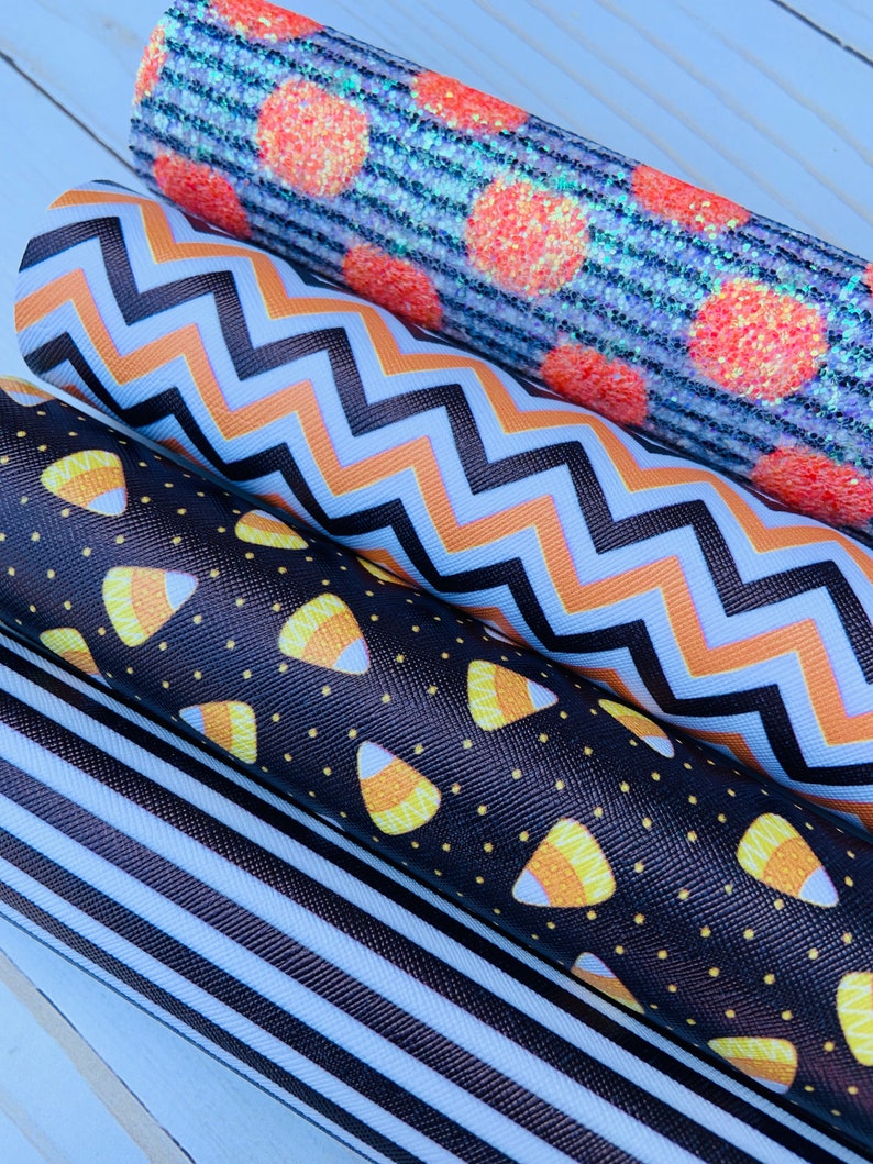 Pumpkin,Candy corn Pumpkin Chevron leather Fall faux leather.DIY hairbows.Bundle faux leather.Printed faux leather Faux leather sheets
