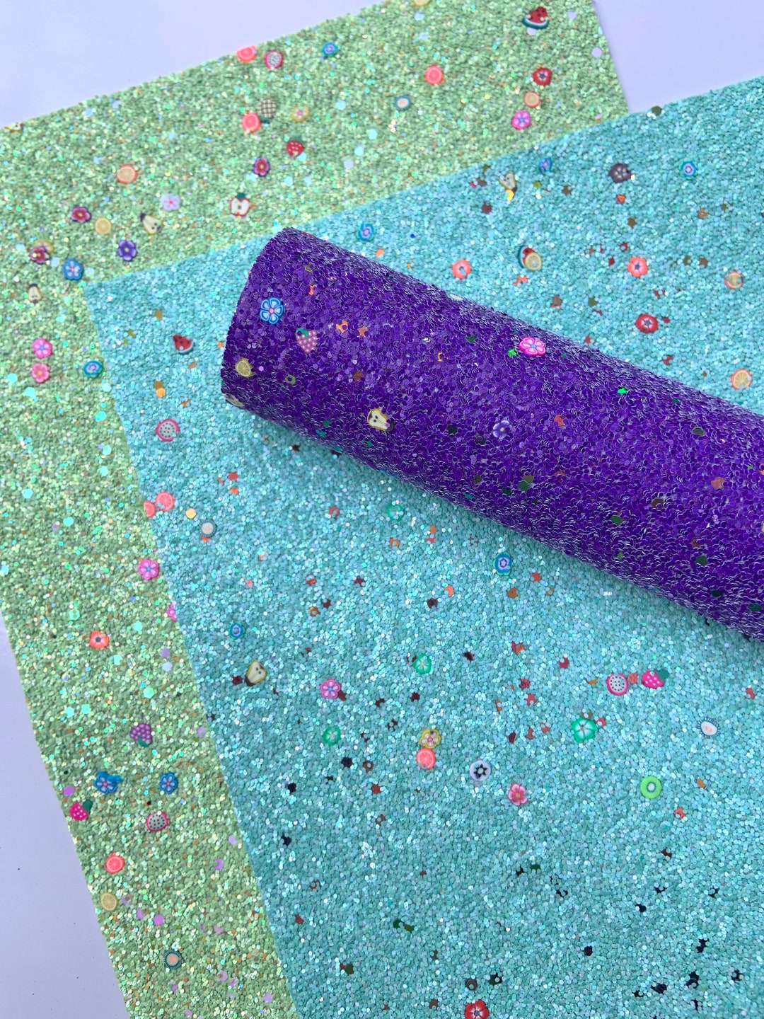 Glitter Fabric, Fruits and Flowers, DIY Hair Bows, Chunky Glitter Sheets, Craft Supplies. Canvas