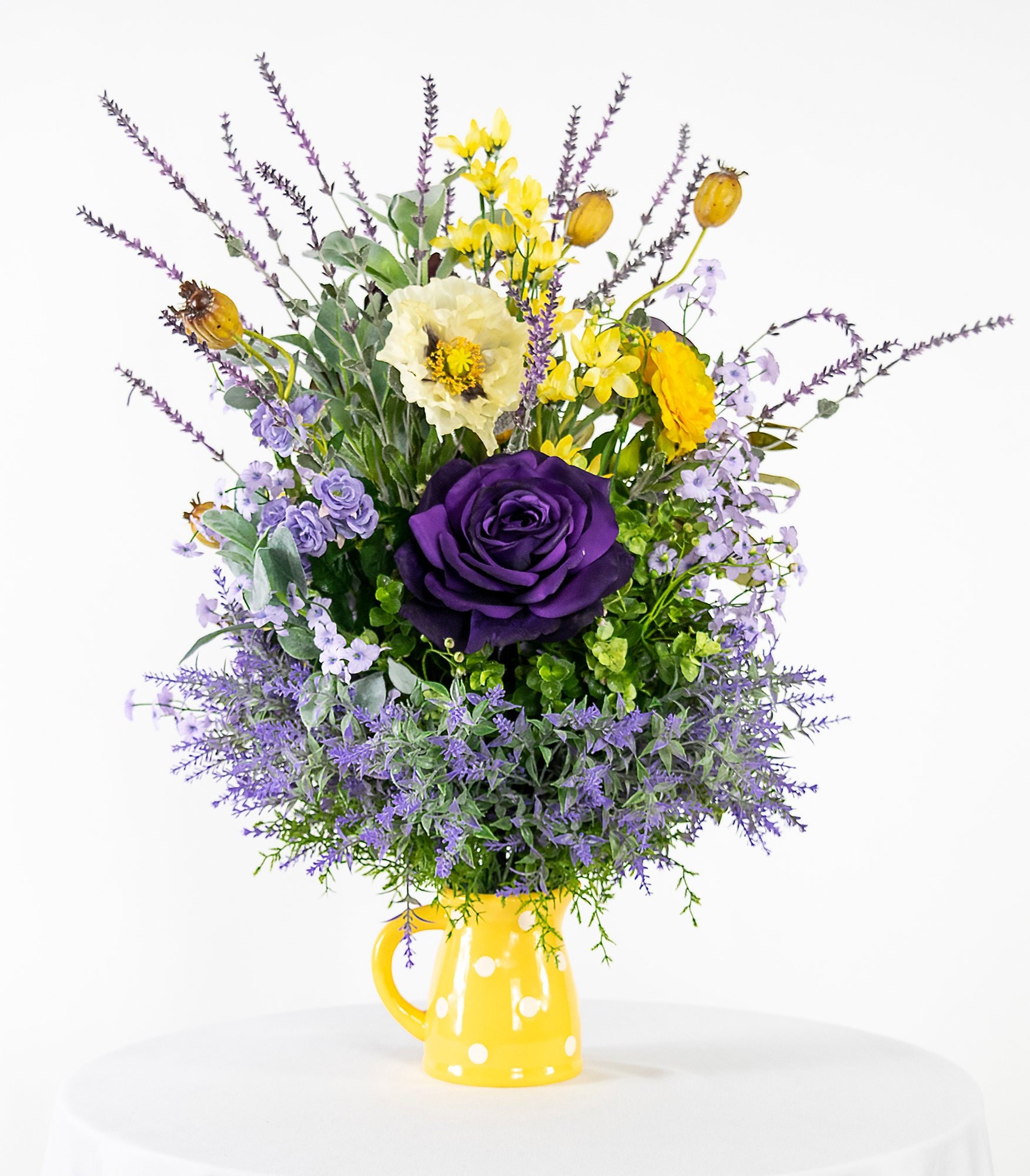 Artificial flower arrangement with large purple roselavender | Etsy