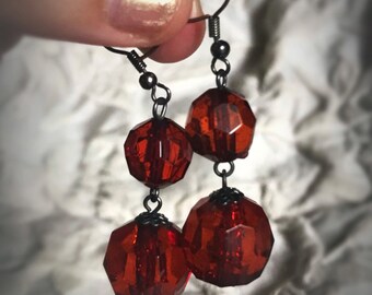 Classic Red Beaded Dangle Earrings