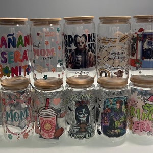 Custom Glass Can Cup with Bamboo Lid and Straw; 16oz glass cup, beer can cup, 16oz cup