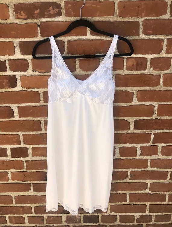 Vintage 70s White Bridal Lace See Through Slip - image 1