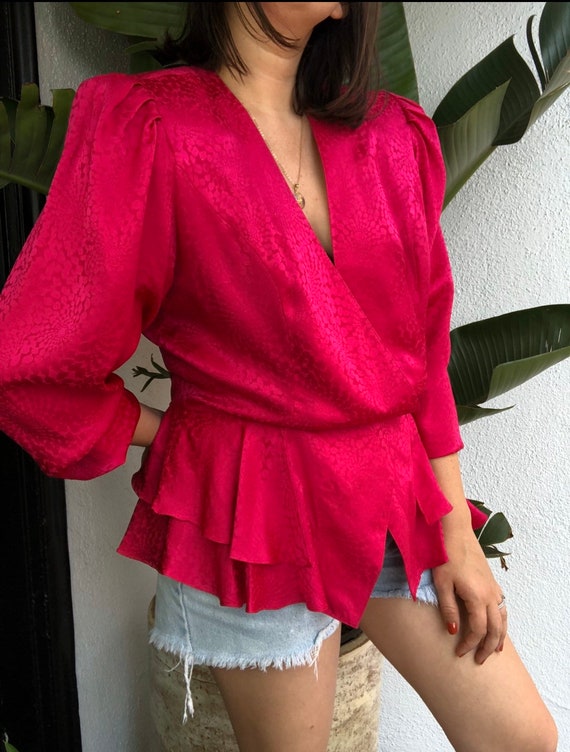 Vintage Argenti 100% Silk Fuschia Long Sleeve Blo… - image 1