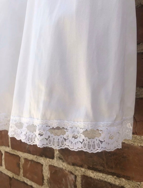 Vintage 70s White Bridal Lace See Through Slip - image 8