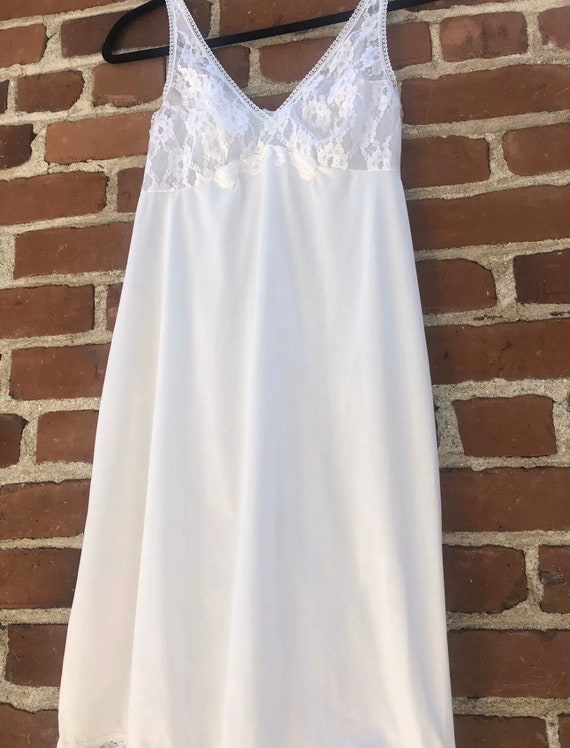 Vintage 70s White Bridal Lace See Through Slip - image 2