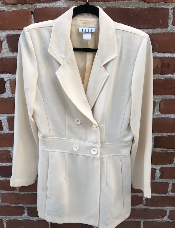 Vintage Double Breasted Long Cream Blazer Suit Jac