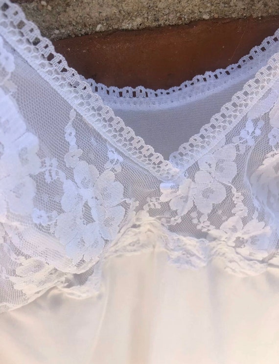 Vintage 70s White Bridal Lace See Through Slip - image 10