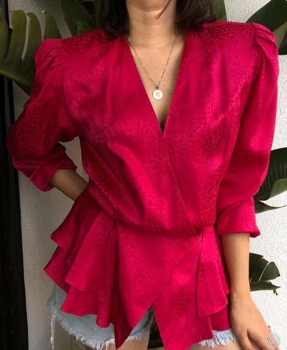 Vintage Argenti 100% Silk Fuschia Long Sleeve Blo… - image 3