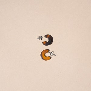 Pode incluir: Um par de brincos de argola de tartaruga marrom com postes de prata.