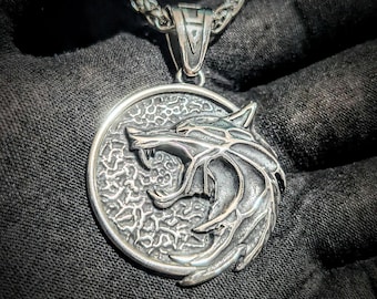 Witcher Medallion Necklace | Steel-Tone School of the Wolf Pendant