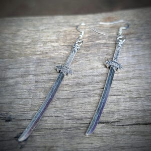 Katana Earrings - Samurai Wear, Blade Earrings, Japan Earrings, Feudal Era, Silver, Gaming, Renfaire, Fantasy, Medieval Jewellery, D&D