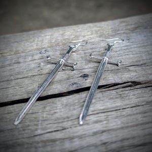 Reforged Longsword Earrings - Fantasy Aesthetic, Longsword, Sword, Silver, Gaming