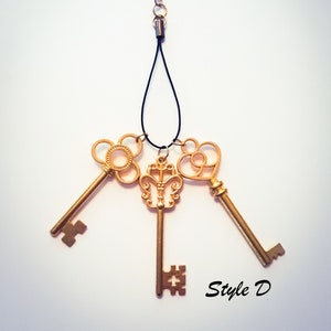 Gold Antique Skeleton Key Charm Keychains-Gold Colored Pewter Antique Skeleton Keys-Gold Key Talisman Altar Tools-Pagan Witch Charms