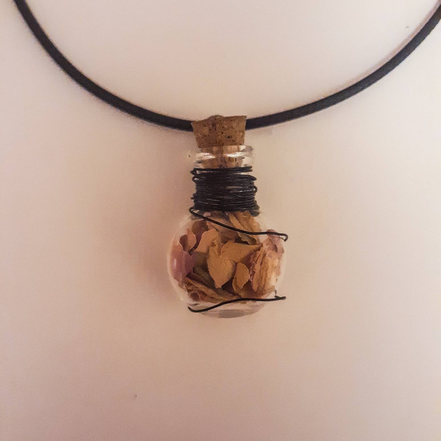 Mini Spell Jar Pendant NecklaceWire Wrapped Floral Spell