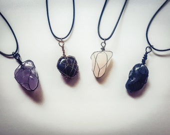 Tumbled Stone Pendant-Wire Wrapped Amulet Necklace-Polished Metaphysical Crystal-Handmade Jewelry-Pagan Witch Ritual Jewelry-Get Yours Now!