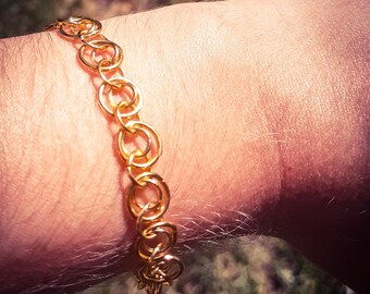 Gold Sun Chain Jewelry-Solar Style Chain Bracelet-Gold Colored Steel Choker Necklace- Matching Handmade Sun Chain Jewelry Set-Get Yours Now!