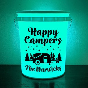 Happy Campers | 5 Gallon Light Up Camp Bucket | Vinyl Decal | LED Light with Remote | Cute Camper |  Mothers Day Gift | Memorial Day