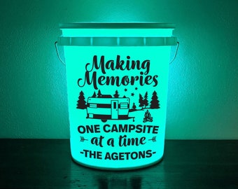 Making Memories One Campsite at a Time | Vinyl Decal | 5 Gallon Light Up Camp Bucket, LED Light, Remote | Mothers Day Gift | Memorial Day