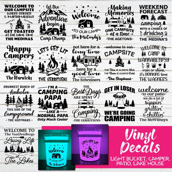 Camping Bucket DECAL ONLY | Fits 5 Gallon Bucket | Bucket/Light NOT Included | D.I.Y. Light Bucket | Gifts for Him | Gifts for Her