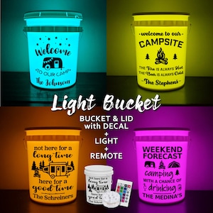 5 Gallon Light Up Camping Bucket | INCLUDES BUCKET | Light Bucket | Camp Bucket, Decal, Light, Remote | Bucket Lights | Mothers Day Gift
