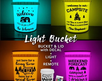 5 Gallon Light Up Camping Bucket | INCLUDES BUCKET | Light Bucket | Bucket, Decal, Light, Remote | Mother's Day Gift | Memorial Day