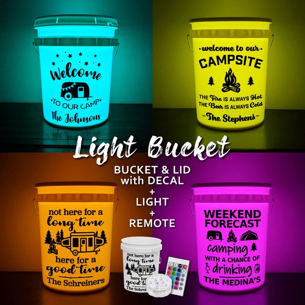 5 Gallon Light Up Camping Bucket | INCLUDES BUCKET | Light Bucket | Bucket, Decal, Light, Remote | Mother's Day Gift | Memorial Day