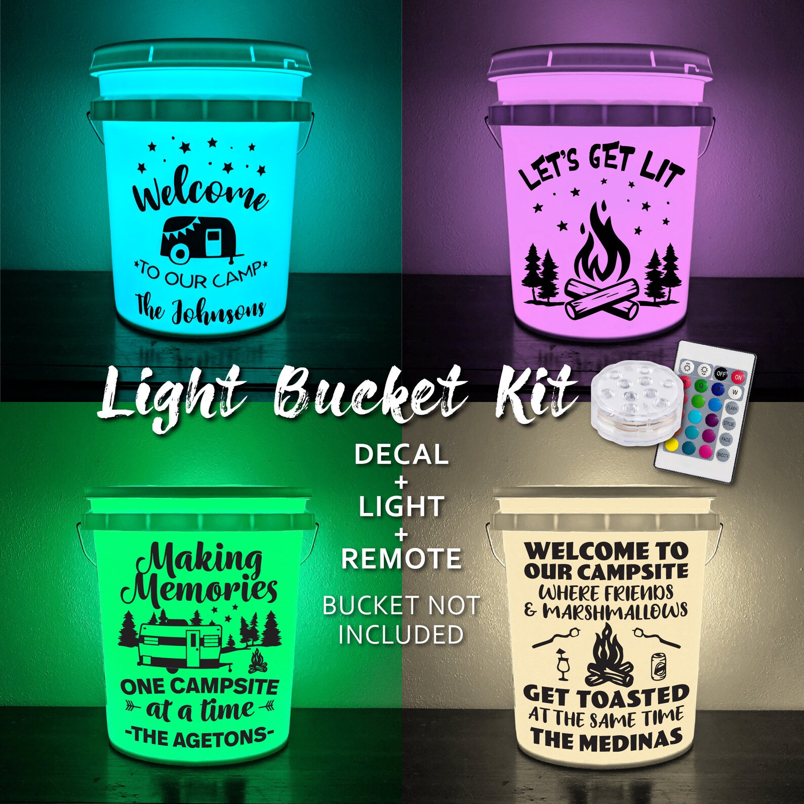 Light Bucket Kit for Camping Bucket Decal and Light With Remote BUCKET