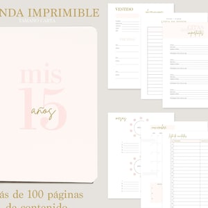Agenda para Quinceañera imprimible en español, Mis Quince Spanish printable planner